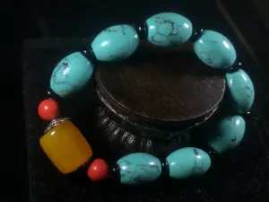 10% OFF- 54-62mm Certified Natural Turquoise HandCarved Woven Stretchy Lucky Pray Bracelet A1213