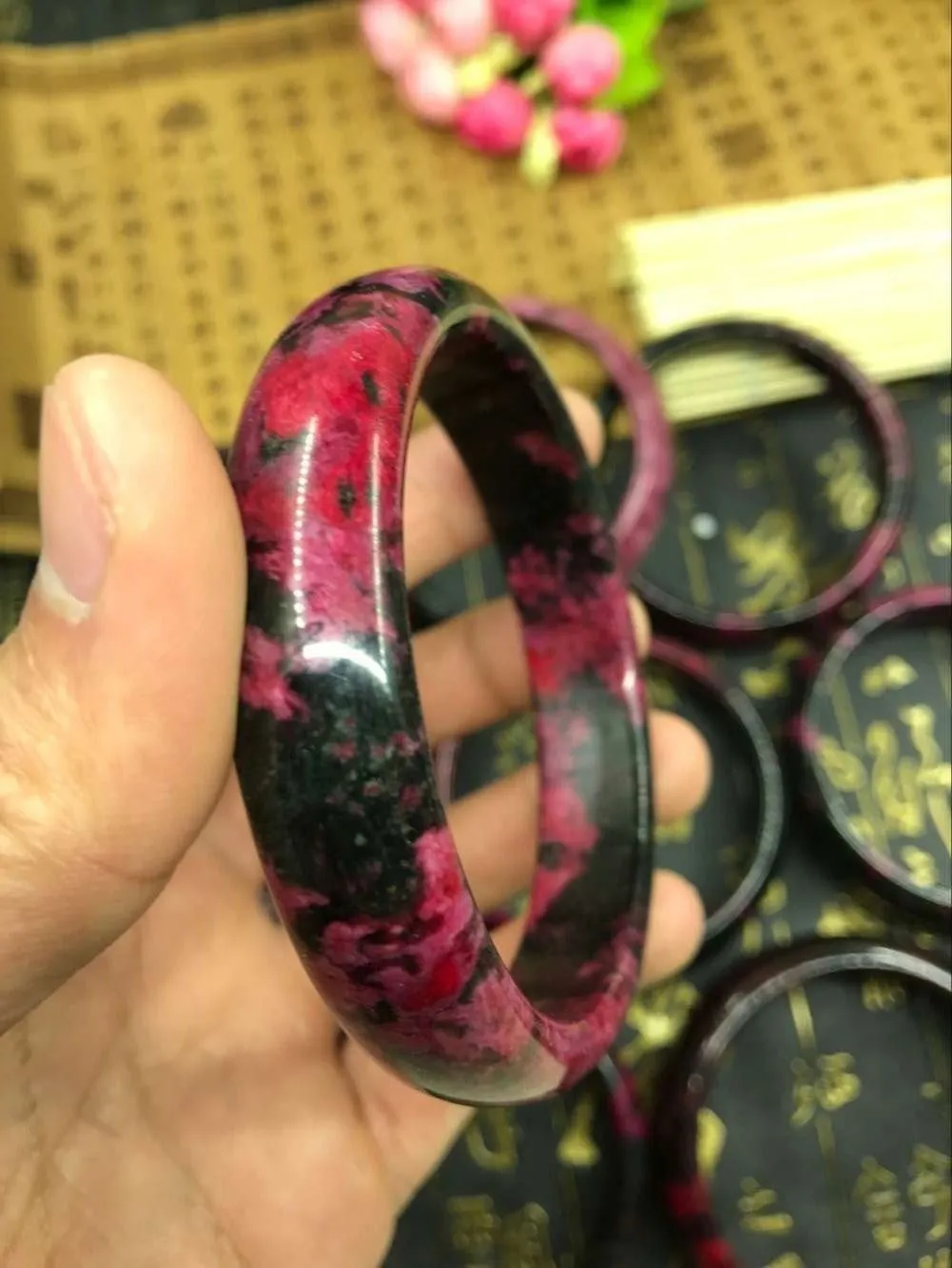 10% OFF- 56/57/58mm Certified Natural Peach Blossom Nephrite Jade Bracelet Bangle
