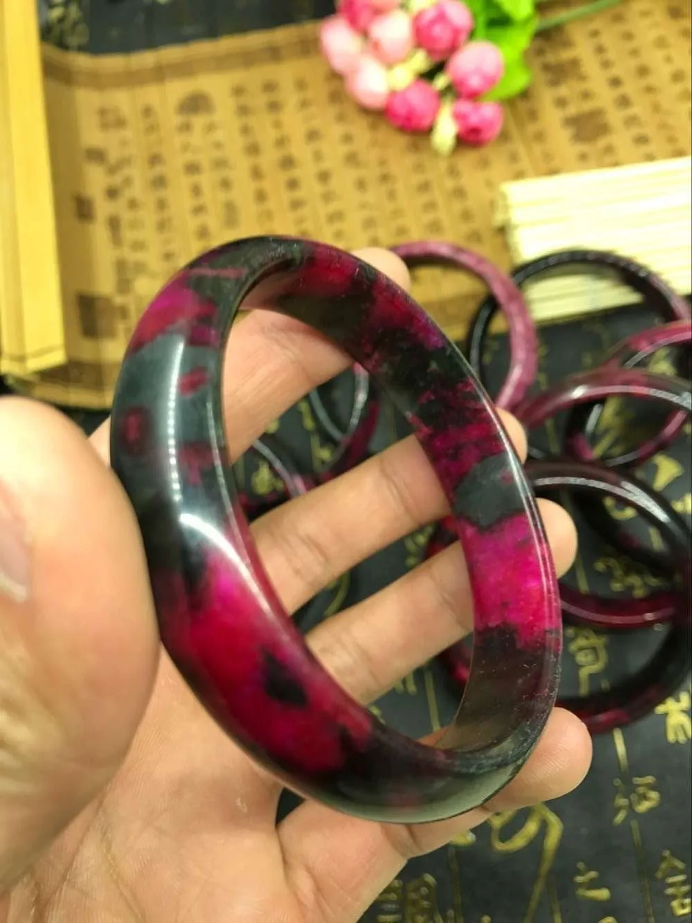 10% OFF- 56/57/58mm Certified Natural Peach Blossom Nephrite Jade Bracelet Bangle