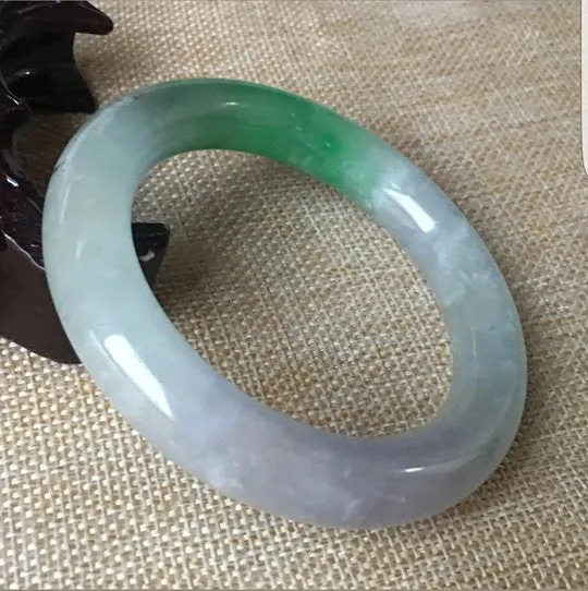 10% OFF- 57/58/59mm Certified Natural 3 Color Jadeite Emerald A*Jade HandCarved Ruyi Flower Bangle C046