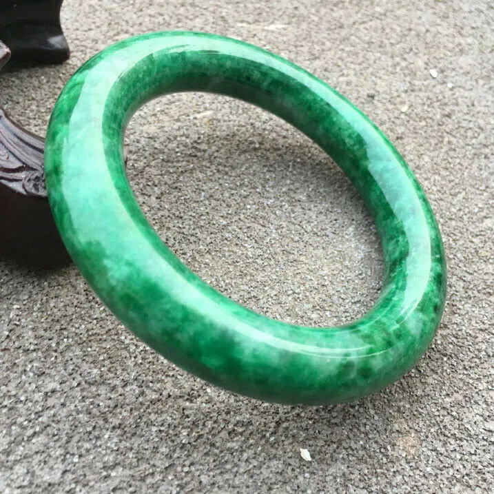 10% OFF- 57/58/59mm Certified Natural Green Jadeite Emerald A*Jade HandCarve Round Bracelet Bangle GX3738