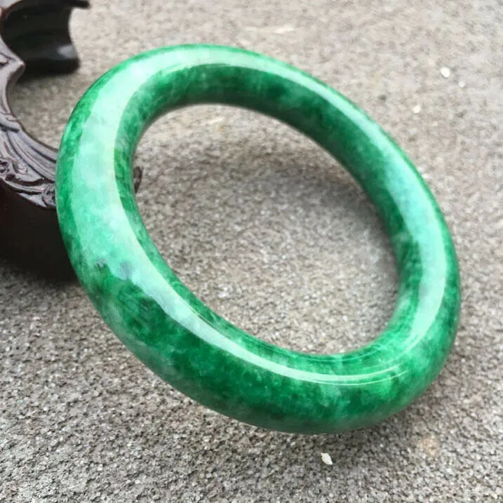 10% OFF- 57/58/59mm Certified Natural Green Jadeite Emerald A*Jade HandCarve Round Bracelet Bangle GX3738
