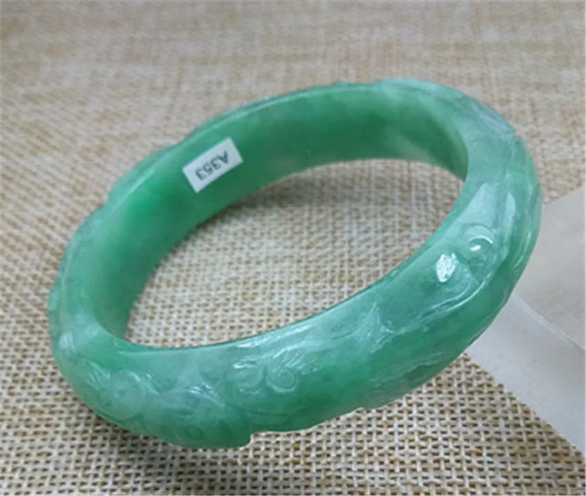10% OFF- 57/58/59mm Certified Natural Green Jadeite Emerald A*Jade HandCarved Bangle A353