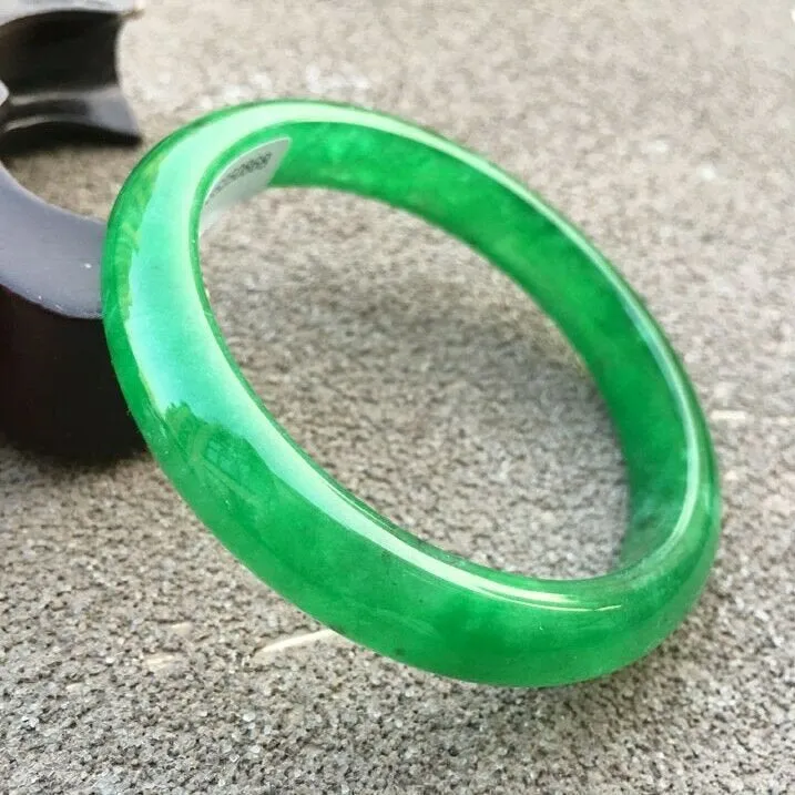 10% OFF- 57/58/59mm Certified Natural Green Jadeite Emerald A*Jade HandCarved Bangle x0868