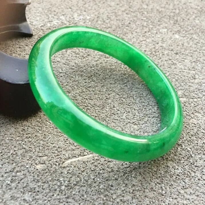 10% OFF- 57/58/59mm Certified Natural Green Jadeite Emerald A*Jade HandCarved Bangle x0868