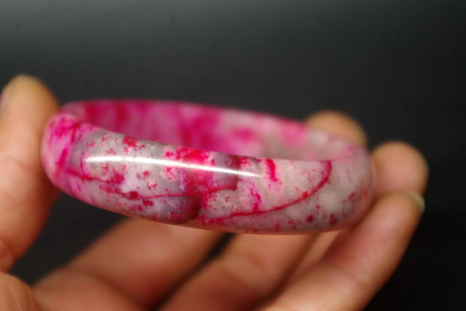 10% OFF- 58/59/60 mm Certified Natural Red Peach Blossom Jadeite Emerald Jade Bracelet Bangle 《Grade A》XB-029
