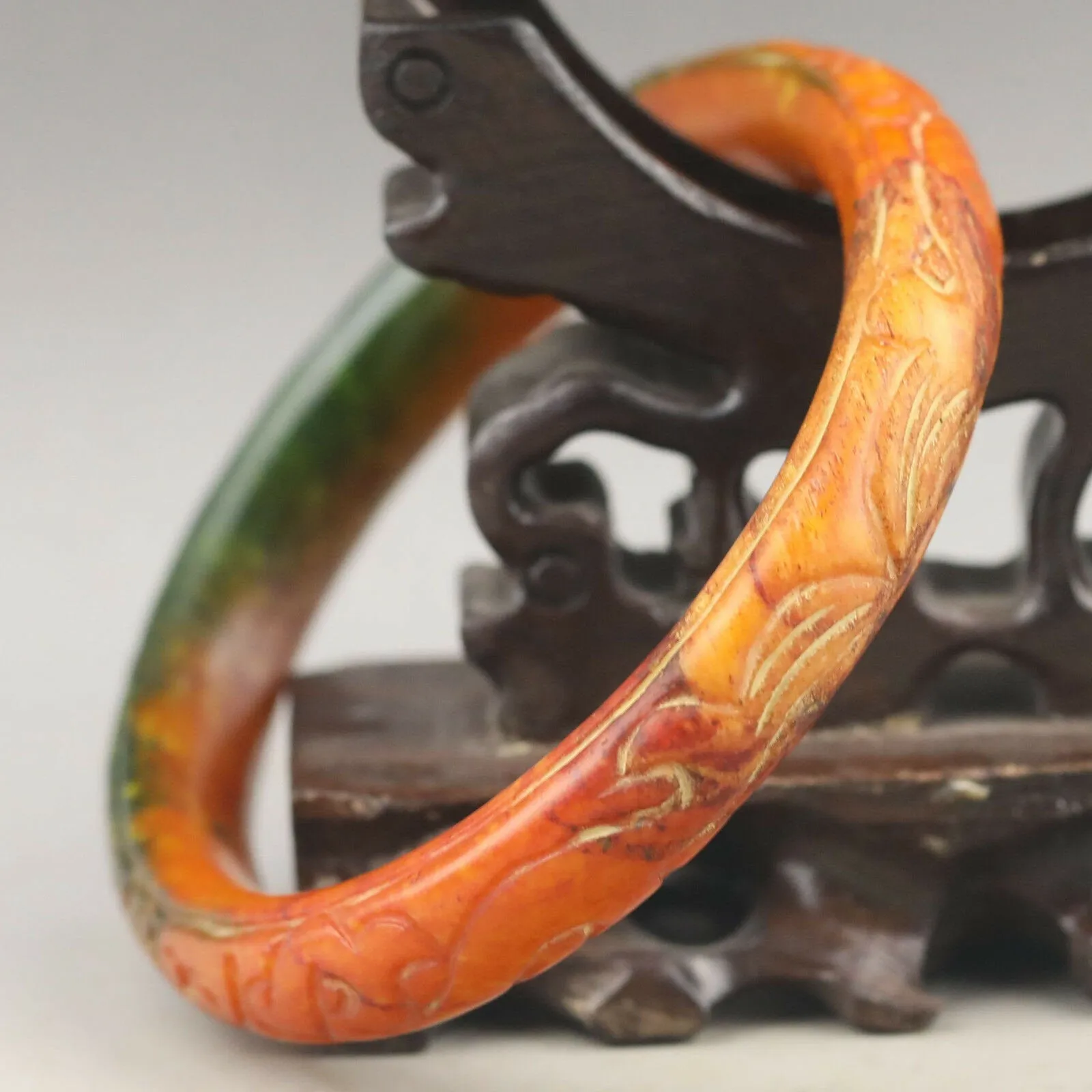 10% OFF- 58/59/60mm Certified Natural 3 Color Jadeite Emerald A*Jade HandCarved Dragon Bangle NO.G329