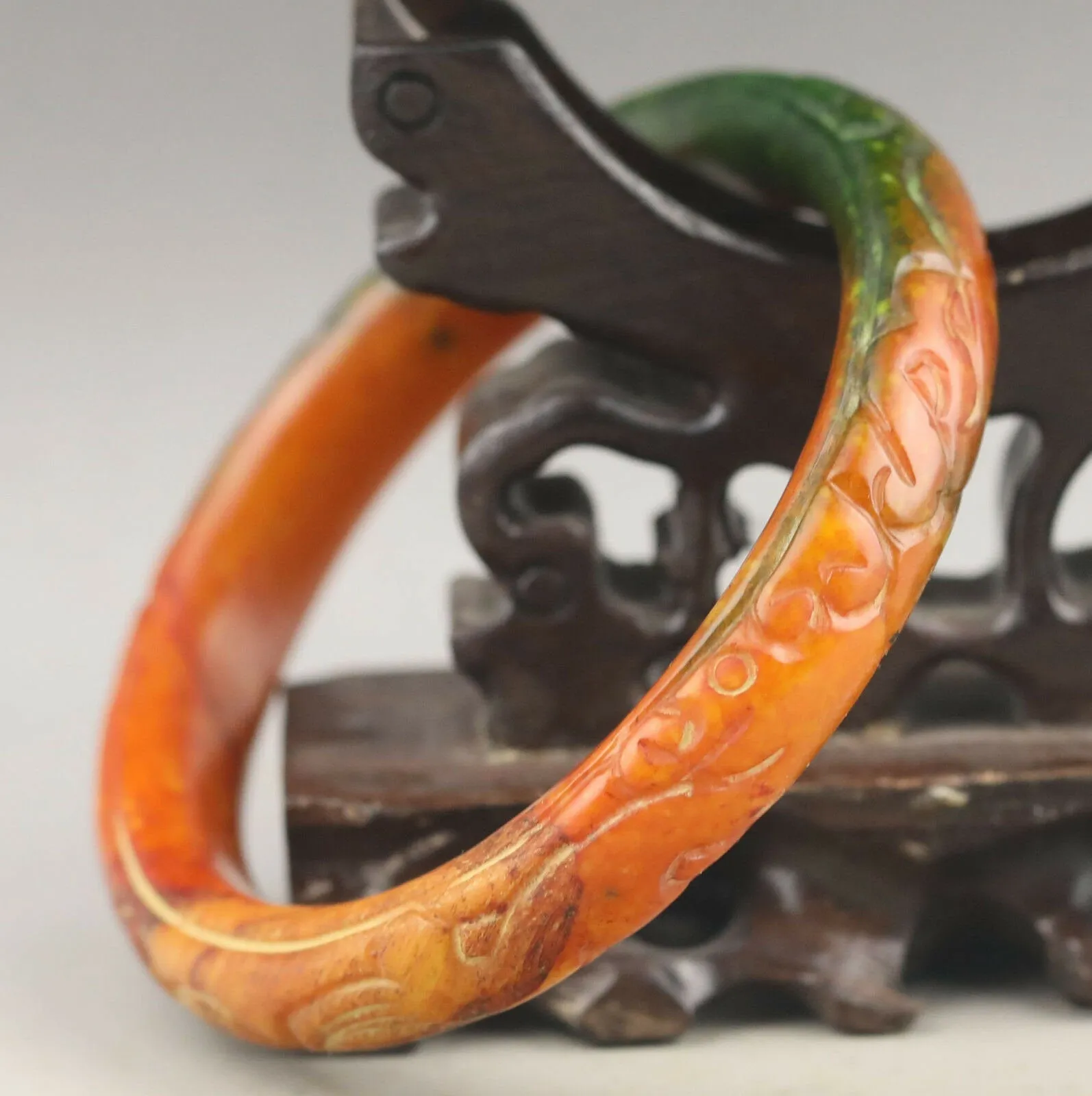 10% OFF- 58/59/60mm Certified Natural 3 Color Jadeite Emerald A*Jade HandCarved Dragon Bangle NO.G329
