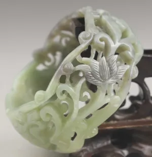 10% OFF- 60/61/62mm Certified Chinese Natural Light Green Hetian Emerald A*Jade HandCaved Flower Hollowed Out Bangle A1940