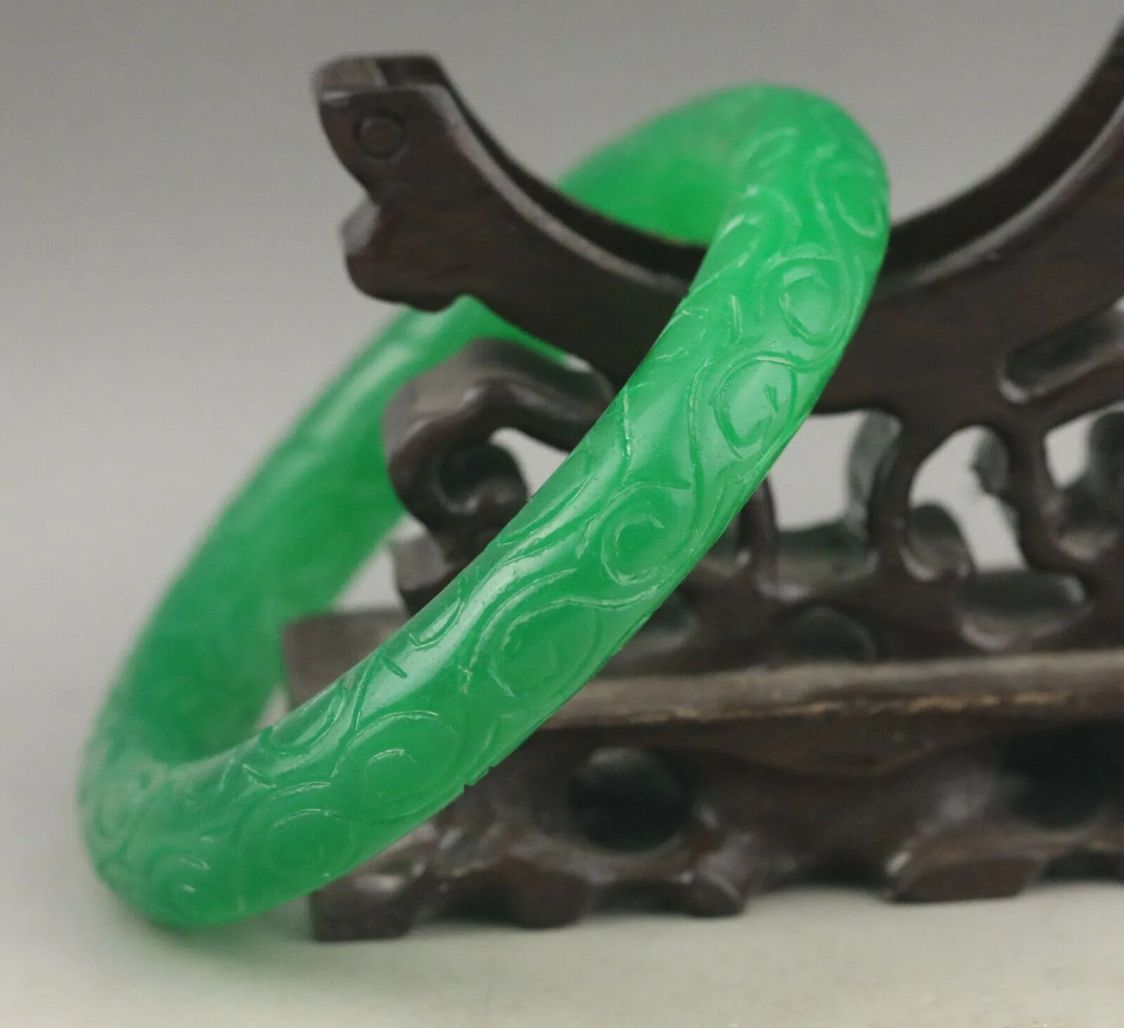 10% OFF- 60/61/62mm Certified Natural Jadeite Emerald A*Jade HandCarved Dragon Round Bracelet Bangle A1940 with Gift Box