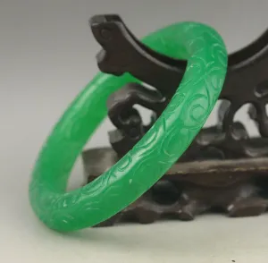 10% OFF- 60/61/62mm Certified Natural Jadeite Emerald A*Jade HandCarved Dragon Round Bracelet Bangle A1940 with Gift Box