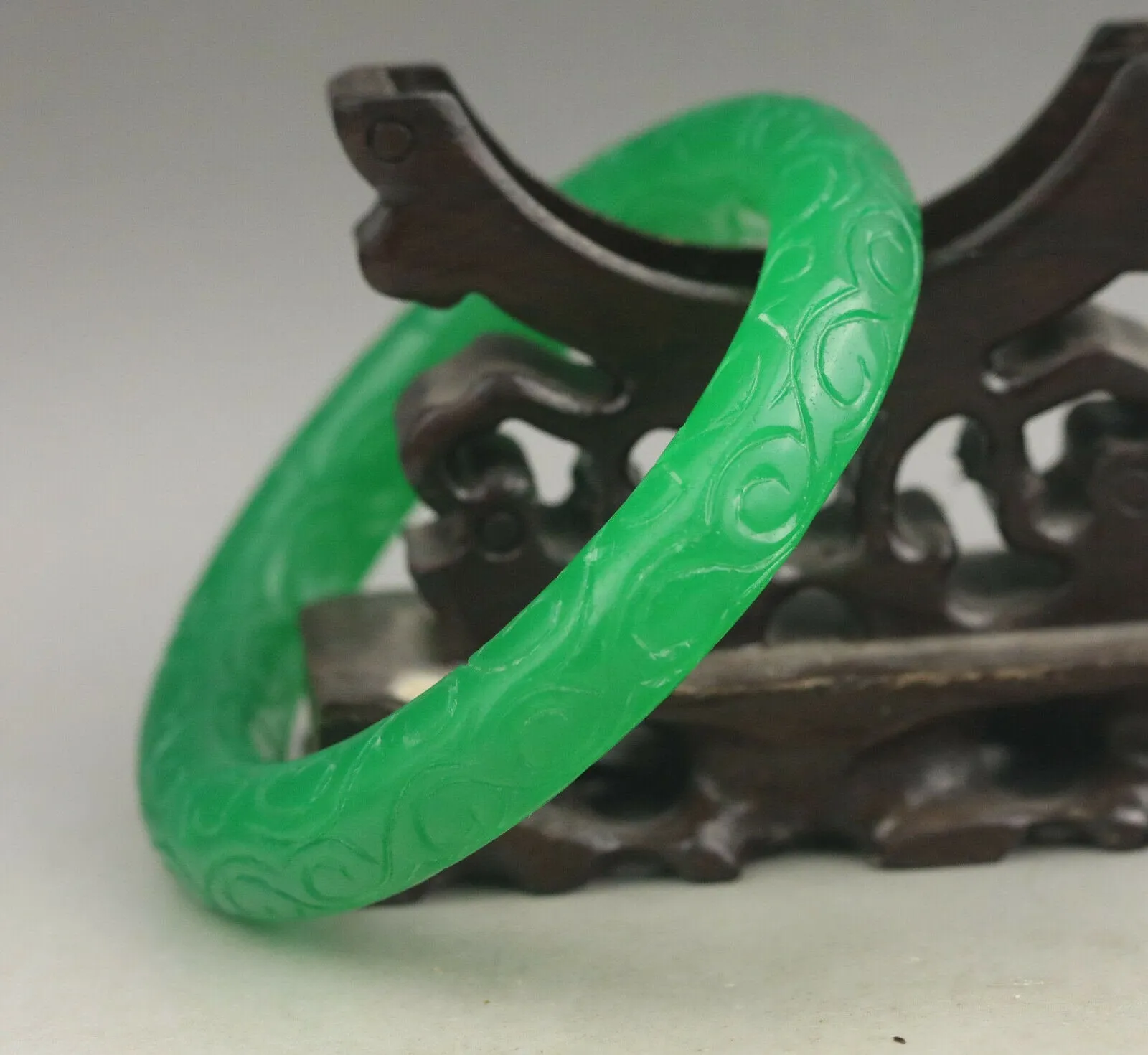 10% OFF- 60/61/62mm Certified Natural Jadeite Emerald A*Jade HandCarved Dragon Round Bracelet Bangle A1940 with Gift Box