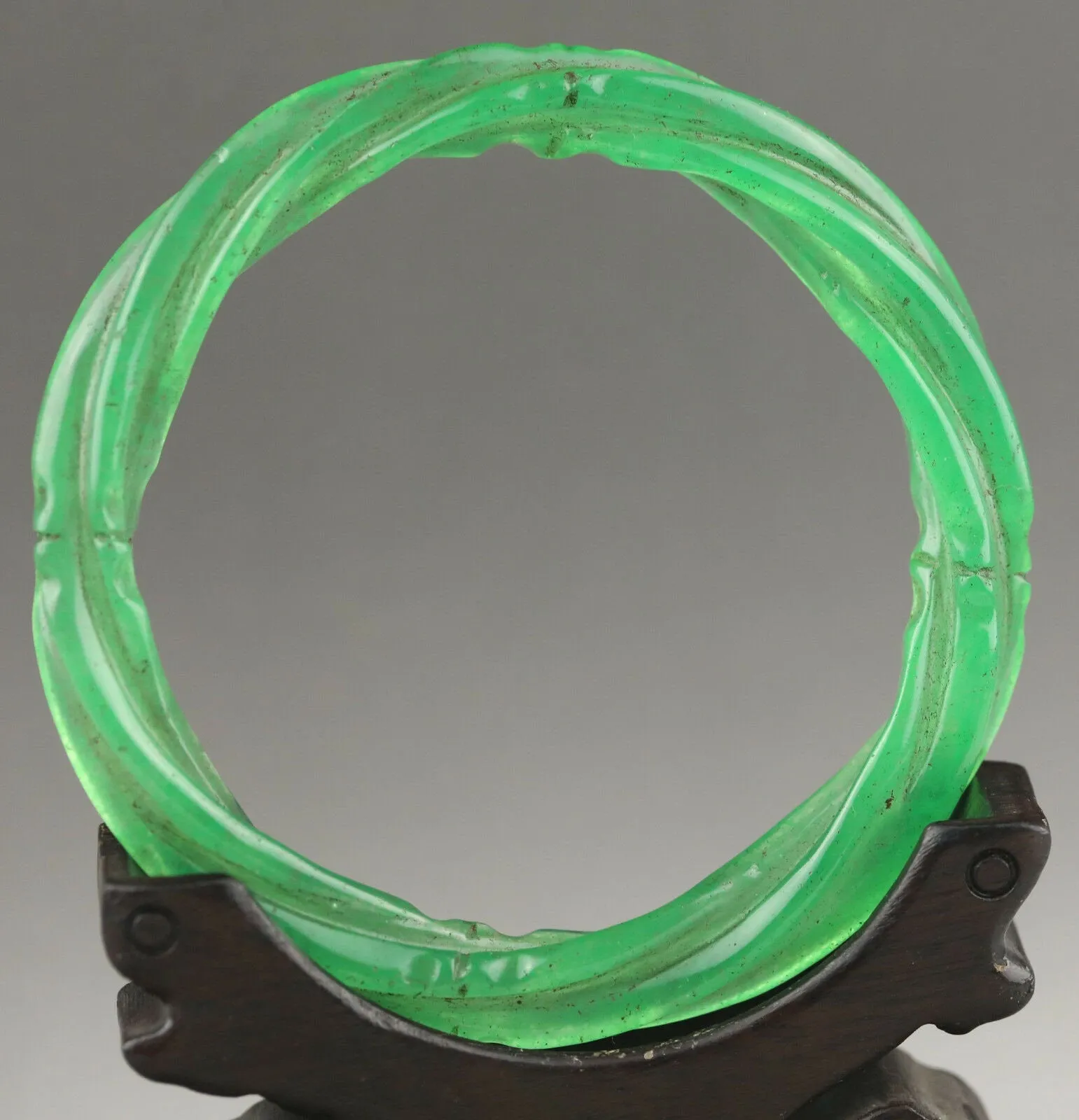 10% OFF- 63/64/65mm Certified China Natural Green Jadeite Emerald A*Jade HandCaved Lucky Bangle NO.G366
