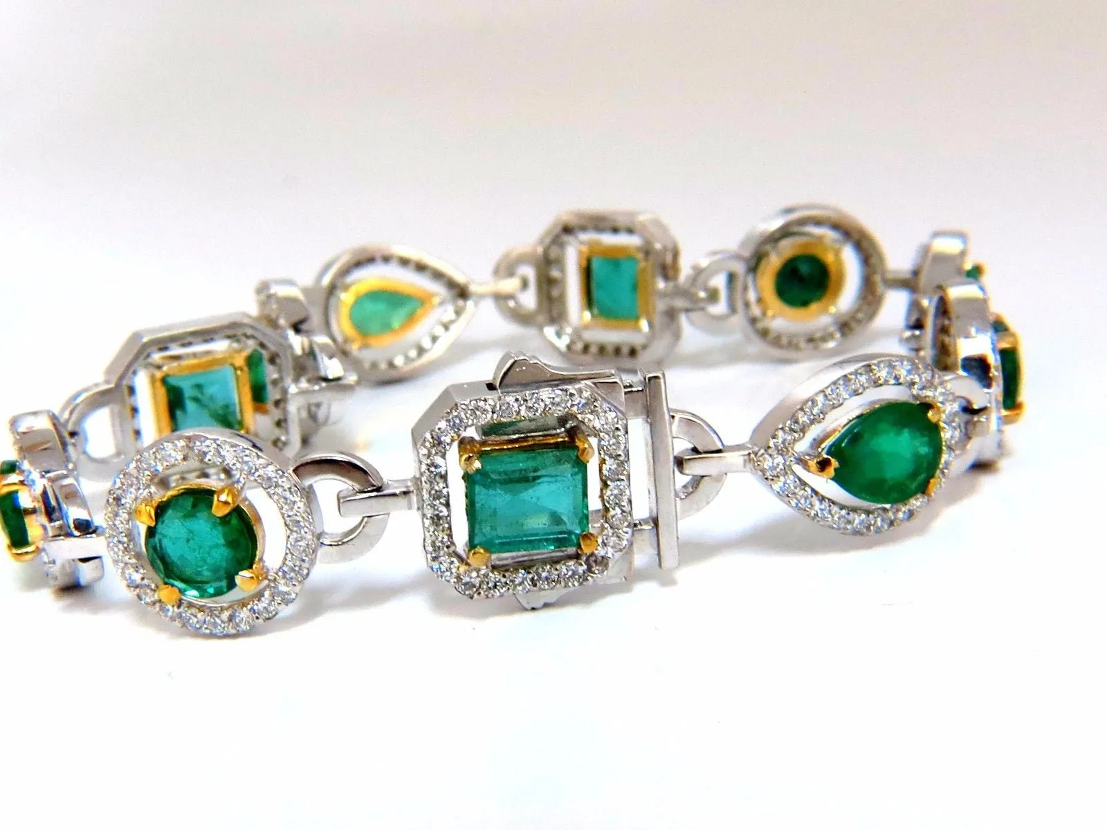 10.62ct natural emeralds diamond halo bracelet 14kt