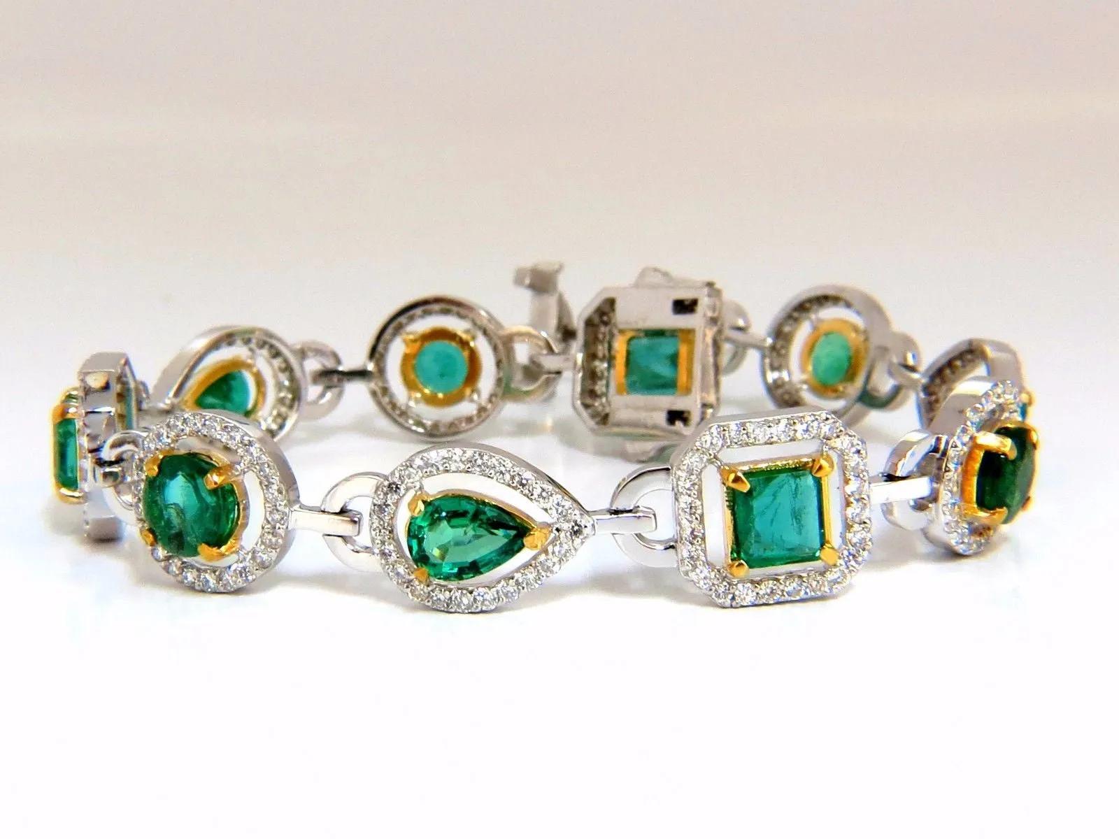 10.62ct natural emeralds diamond halo bracelet 14kt