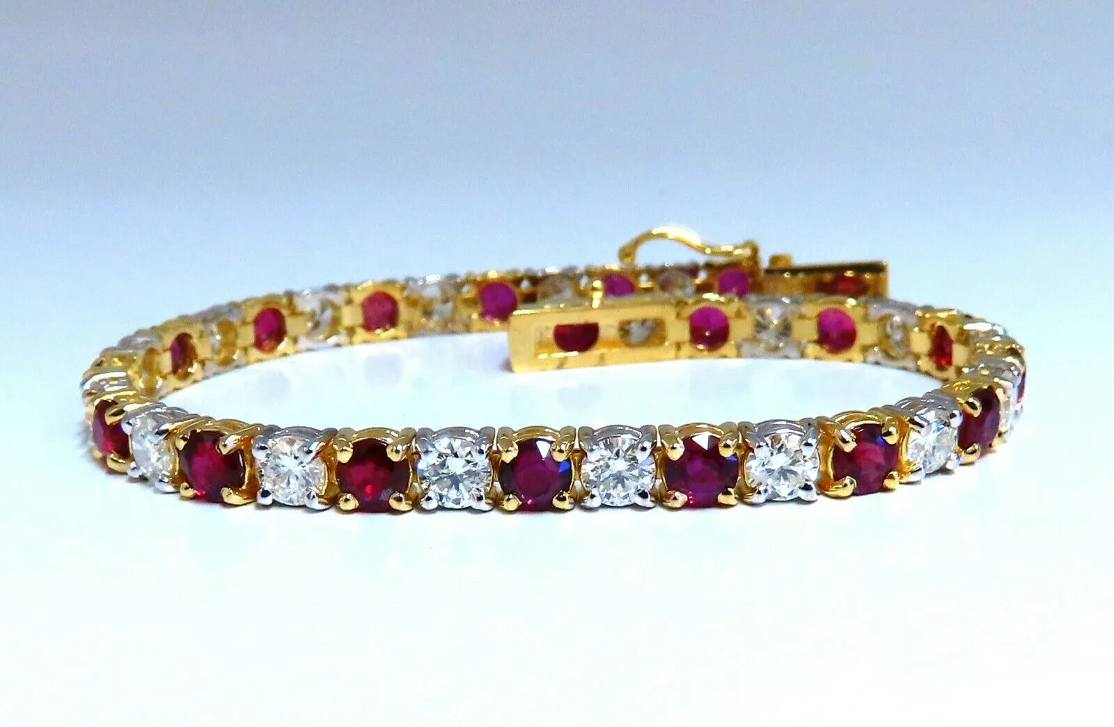 11.83ct Vivid Red Natural Ruby Diamonds Tennis Bracelet 14kt Gold Two Toned