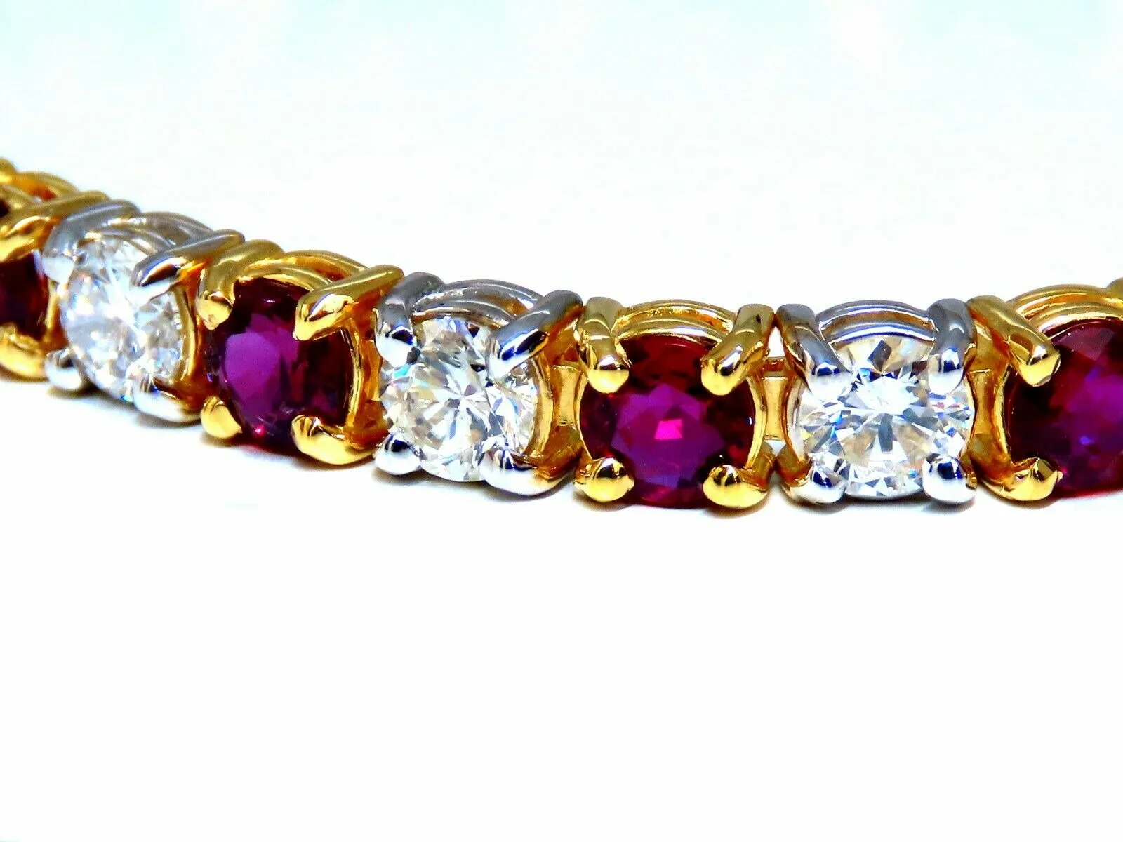 11.83ct Vivid Red Natural Ruby Diamonds Tennis Bracelet 14kt Gold Two Toned