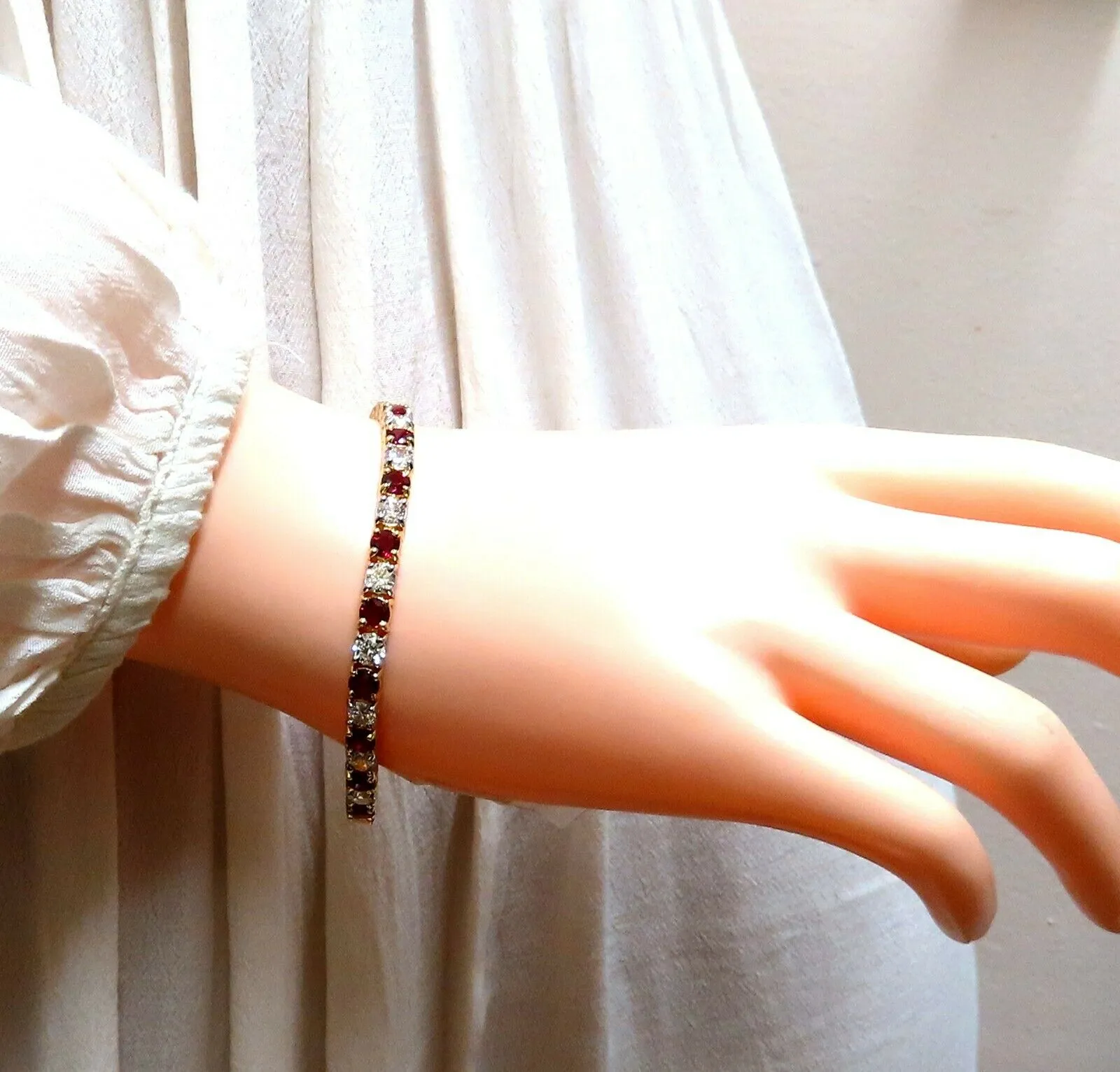 11.83ct Vivid Red Natural Ruby Diamonds Tennis Bracelet 14kt Gold Two Toned