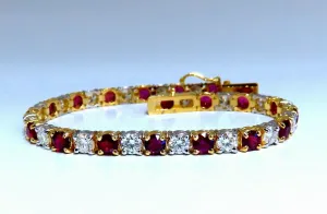 11.83ct Vivid Red Natural Ruby Diamonds Tennis Bracelet 14kt Gold Two Toned