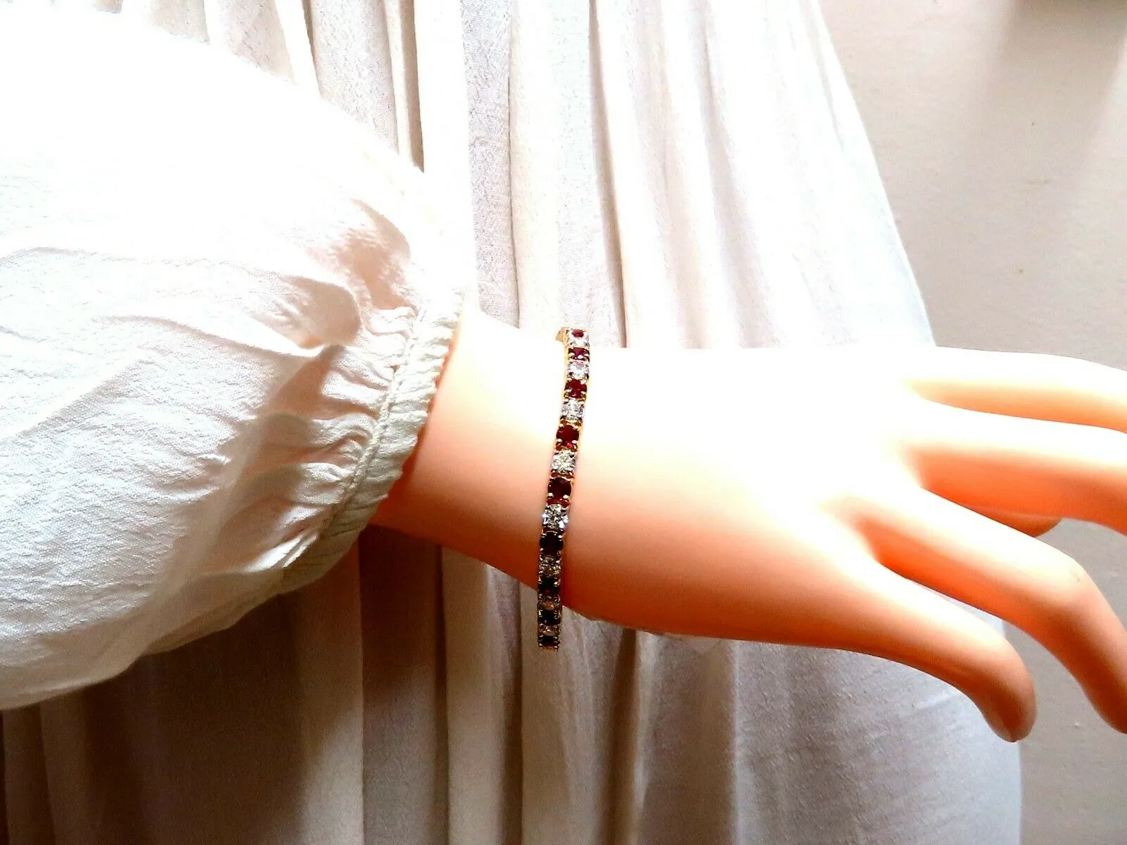 11.83ct Vivid Red Natural Ruby Diamonds Tennis Bracelet 14kt Gold Two Toned