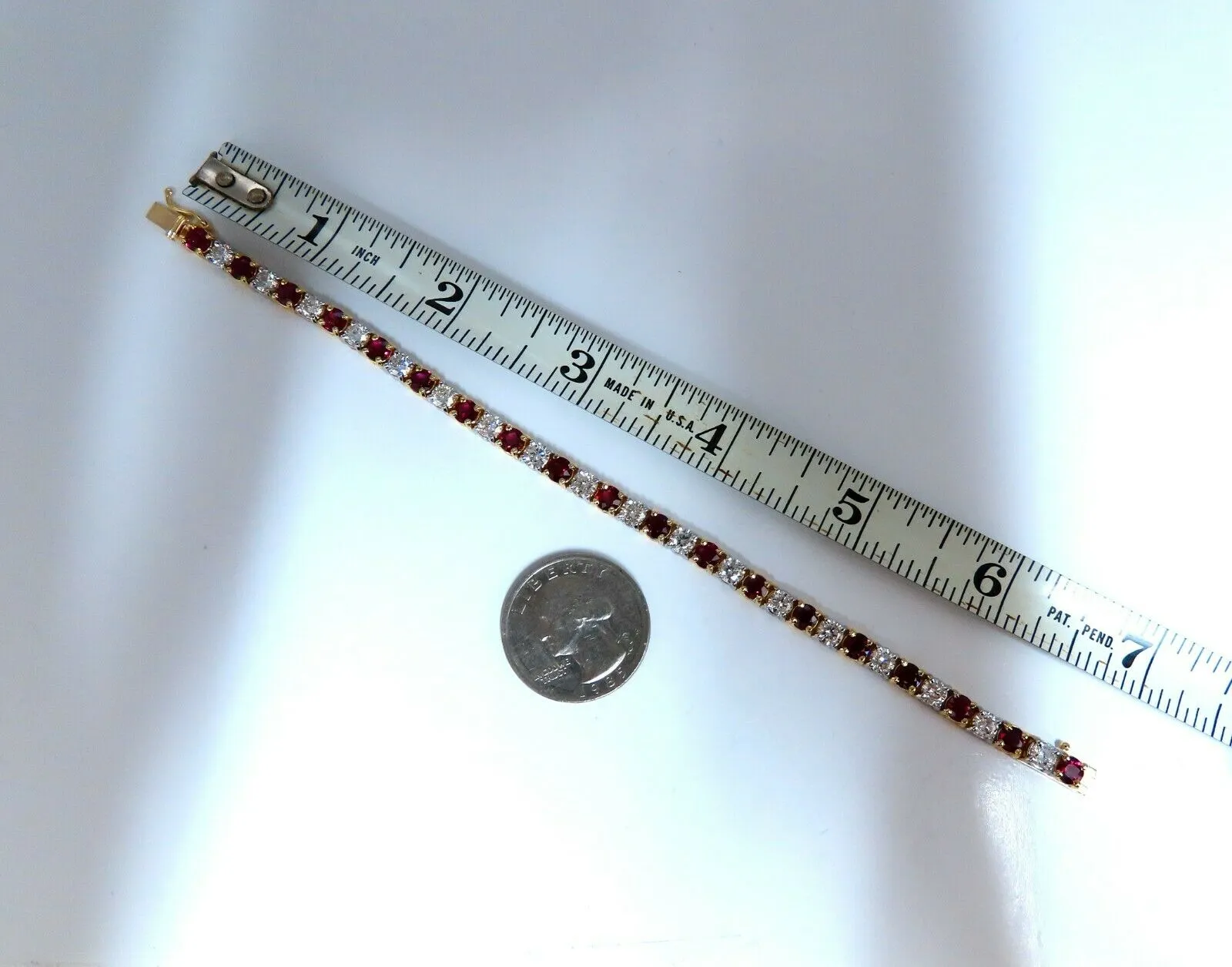 11.83ct Vivid Red Natural Ruby Diamonds Tennis Bracelet 14kt Gold Two Toned