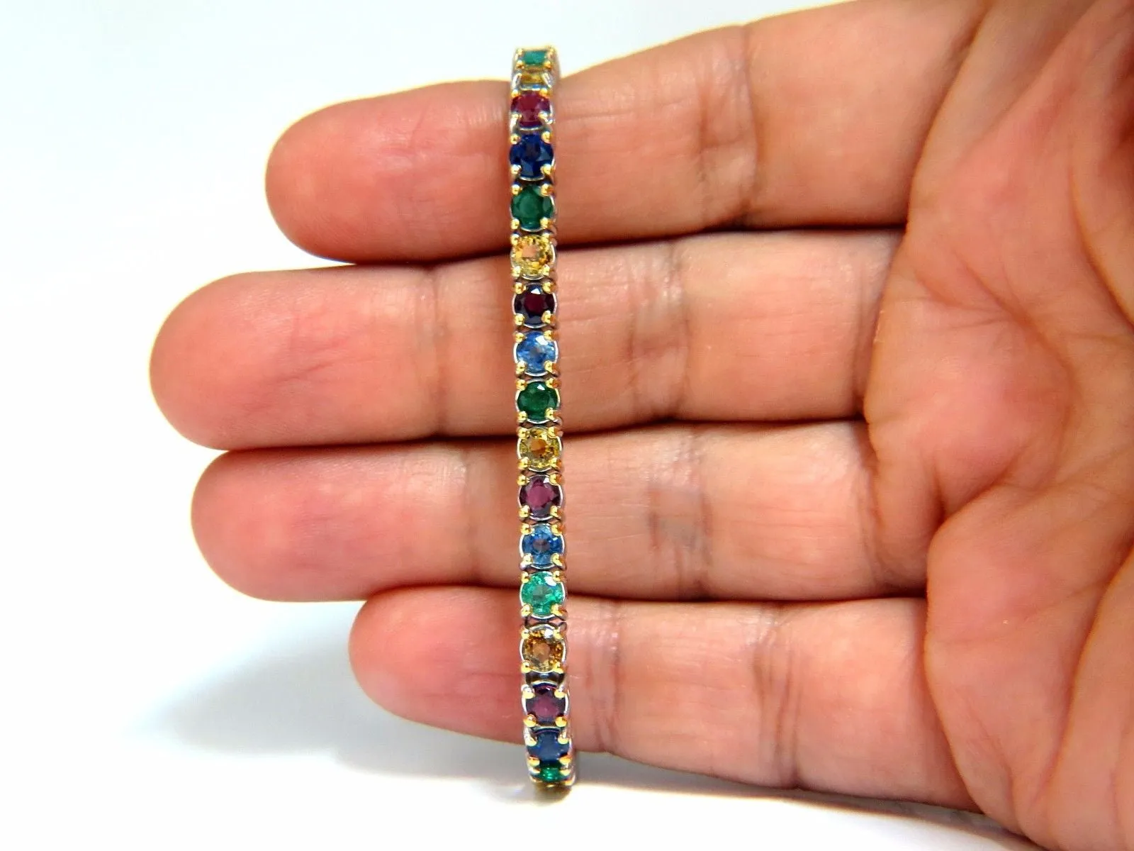 12ct natural ruby emerald sapphires diamond tennis bracelet 14kt gem line
