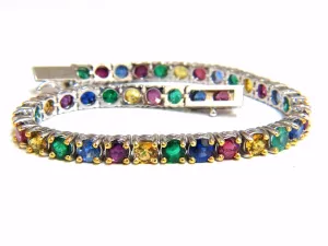 12ct natural ruby emerald sapphires diamond tennis bracelet 14kt gem line
