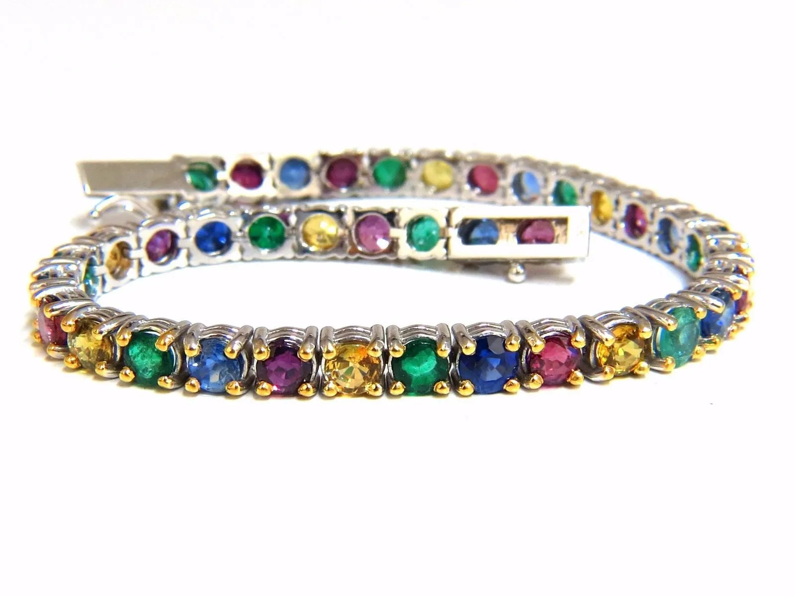 12ct natural ruby emerald sapphires diamond tennis bracelet 14kt gem line