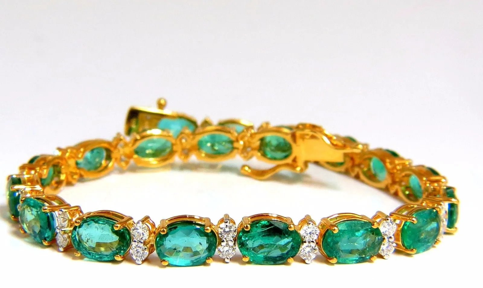 14.26ct bright vivid green natural emerald diamonds tennis bracelet 14kt