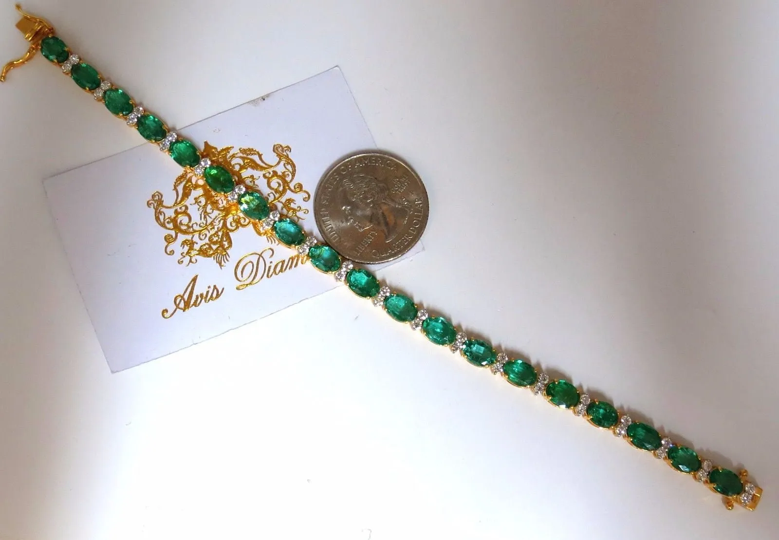 14.26ct bright vivid green natural emerald diamonds tennis bracelet 14kt