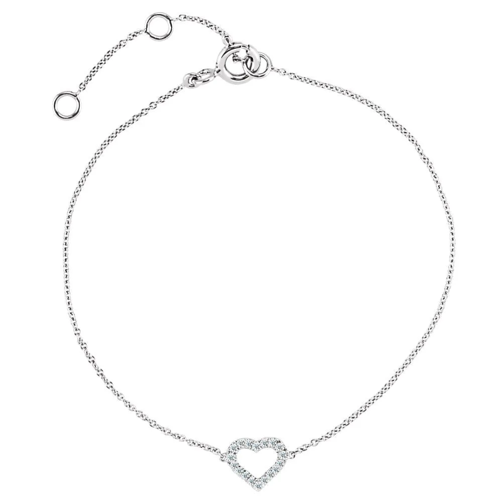 14k Rose Gold .06 CTW Diamond Heart 7" Bracelet
