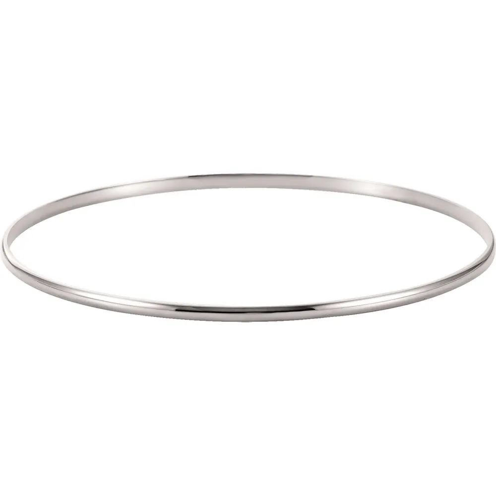 14k White Gold 2mm Half Round Bangle Bracelet