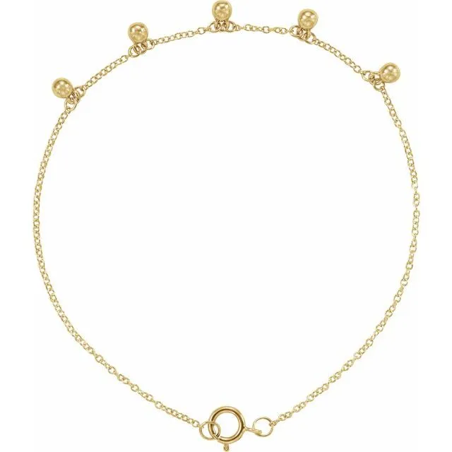 14K Yellow Beaded 5-Station 7" Bracelet