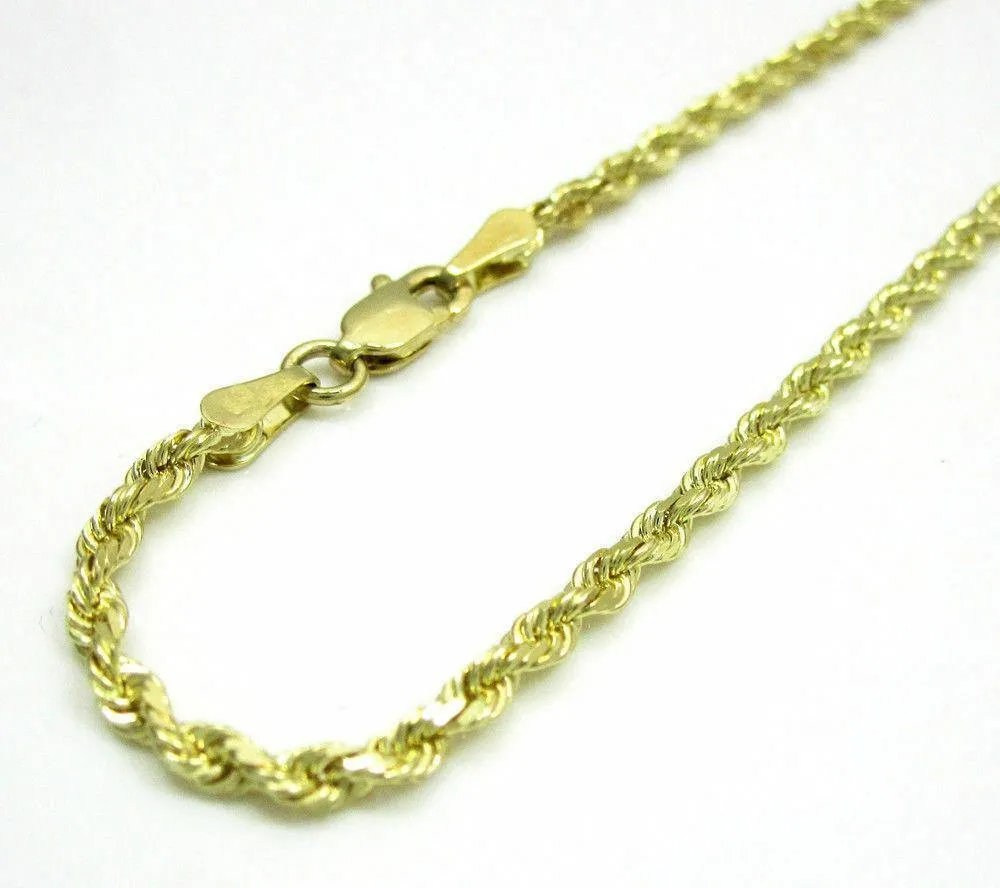14K Yellow Gold Fabulous 2mm 7" Diamond Cut Rope Chain Bracelet