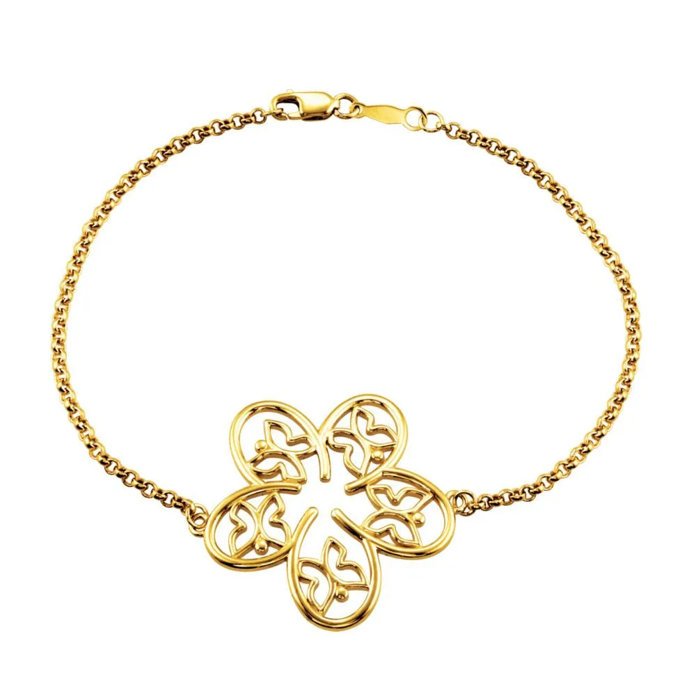 14k Yellow Gold Flower & Butterfly 7.5" Bracelet