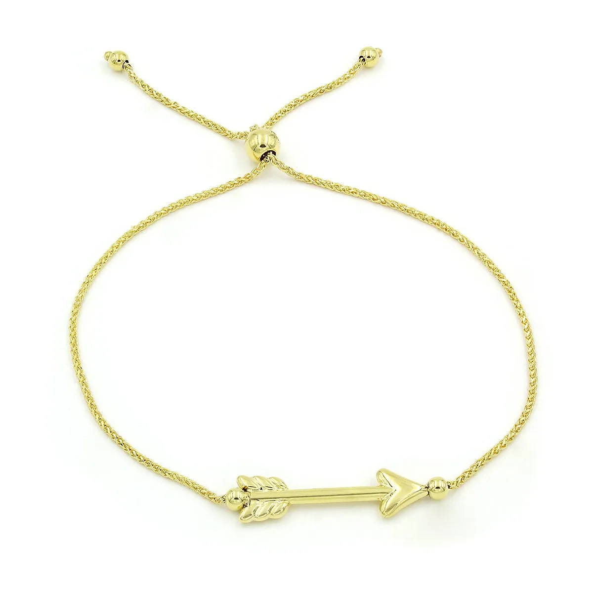 14K Yellow Gold Polished Arrow Adjustable Pull Bolo Bracelet