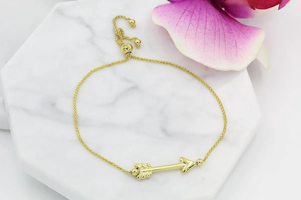 14K Yellow Gold Polished Arrow Adjustable Pull Bolo Bracelet