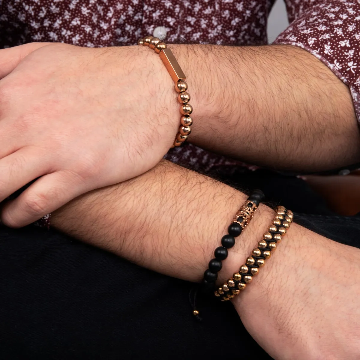 18k Rose Gold Crown | Matte Black Agate | Kingdom Bead Bracelet | Men's