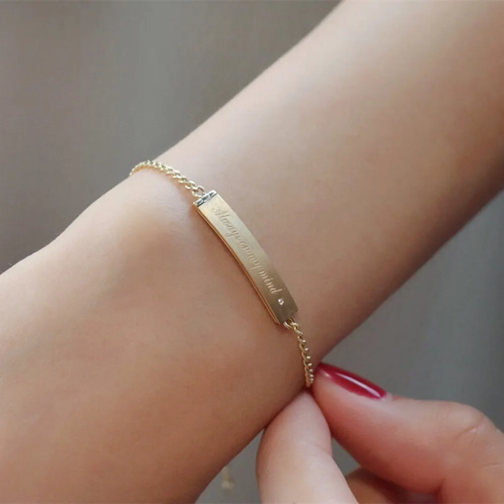 18K Solid Gold Miami Cuban Chain ID Bracelet Natural Diamond Forever Love Elegant Jewelry