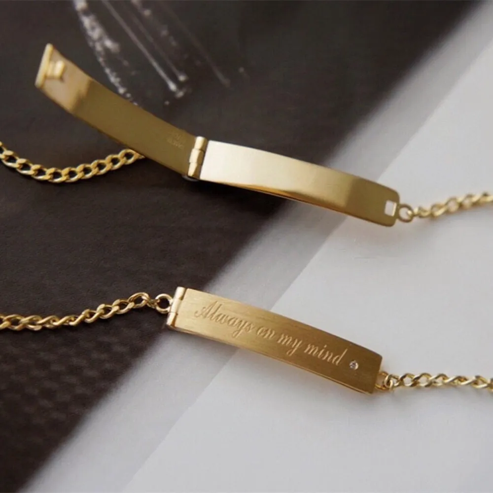 18K Solid Gold Miami Cuban Chain ID Bracelet Natural Diamond Forever Love Elegant Jewelry