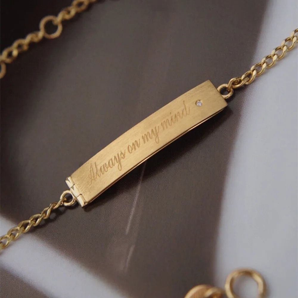 18K Solid Gold Miami Cuban Chain ID Bracelet Natural Diamond Forever Love Elegant Jewelry