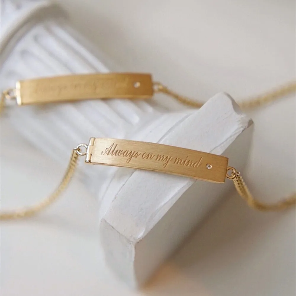 18K Solid Gold Miami Cuban Chain ID Bracelet Natural Diamond Forever Love Elegant Jewelry