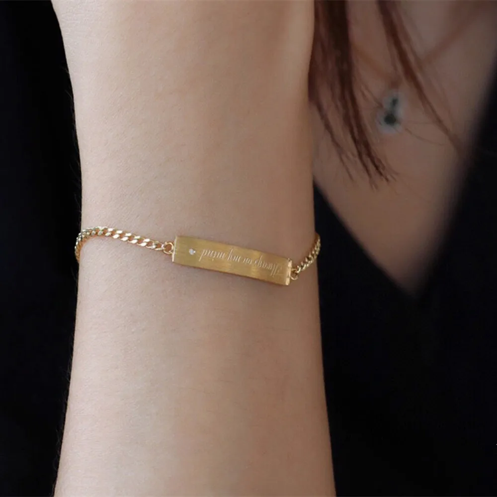 18K Solid Gold Miami Cuban Chain ID Bracelet Natural Diamond Forever Love Elegant Jewelry