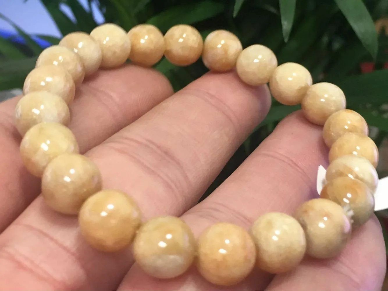 190 mm/7.5 in- Certified Natural Yellow Red Jadeite Emerald A*Jade Beads Stretchy Bracelet X1003