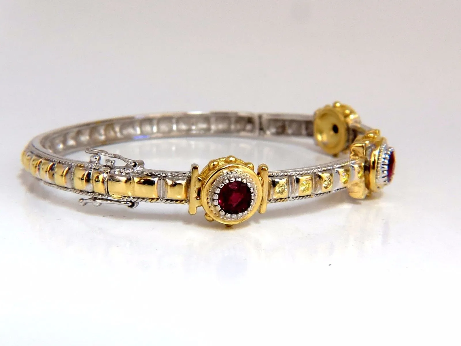 2.23 Natural Ruby Yellow Diamond Bangle Bracelet 14kt Spanish / Gothic Deco