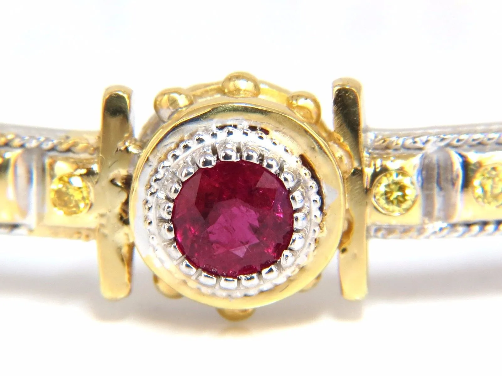 2.23 Natural Ruby Yellow Diamond Bangle Bracelet 14kt Spanish / Gothic Deco