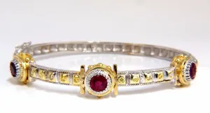 2.23 Natural Ruby Yellow Diamond Bangle Bracelet 14kt Spanish / Gothic Deco