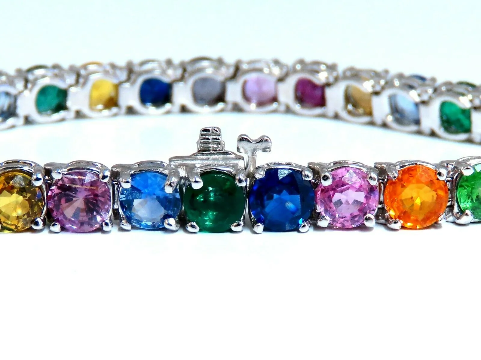 22Ct Natural Gem-Line Emerald Sapphire Ruby Bracelet 14Kt