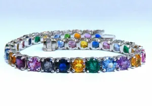 22Ct Natural Gem-Line Emerald Sapphire Ruby Bracelet 14Kt
