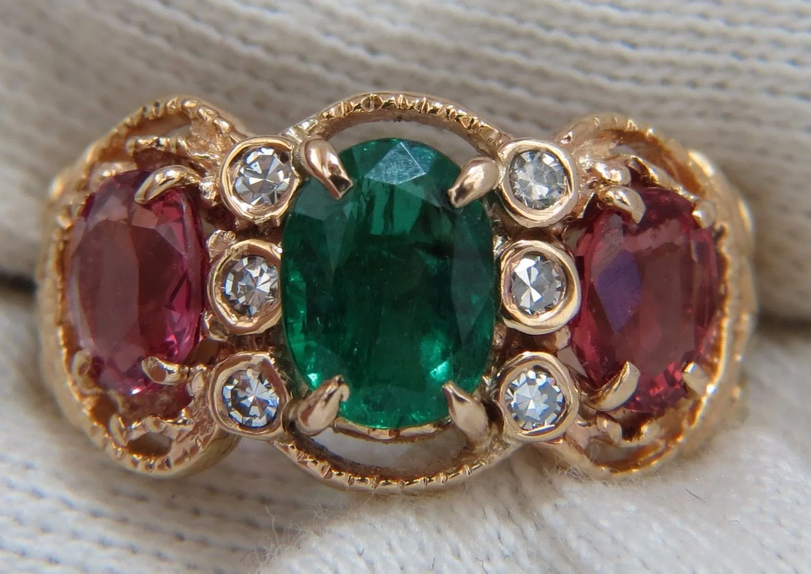 2.77ct natural Spinel Emerald ring three stone classic 14kt Mother ring
